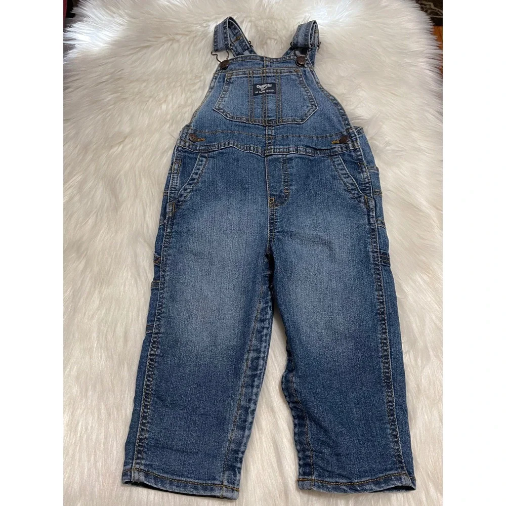 OshKosh B'Gosh Blue Denim Toddler Overalls Kids Size 24M Vestbak EST 1895 Used